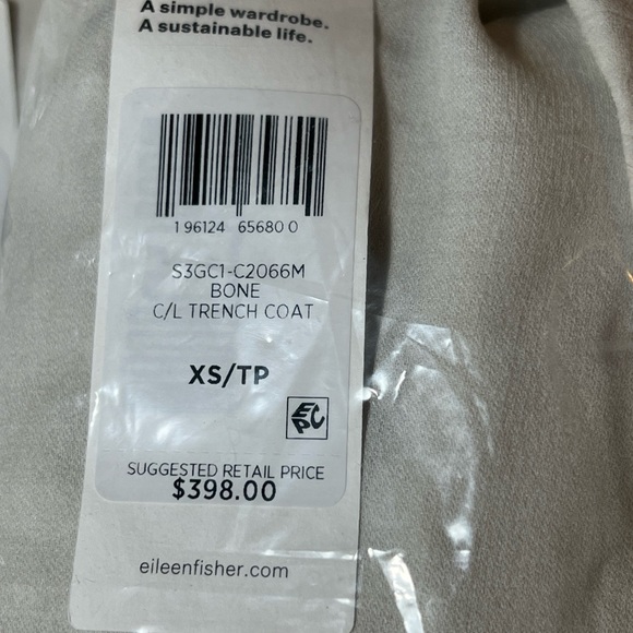 Eileen Fisher Bone Silk Georgette Crepe Trench Coat BNWTS $398.00 NEW BNWTS - Picture 9 of 15